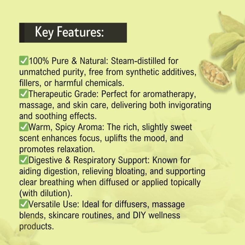 Khadi Pure Herbal Cardamom Essential Oil | Digestive Health | Respiratory Support | Mood Enhancement | Pain Relief | 15ml - Image 3