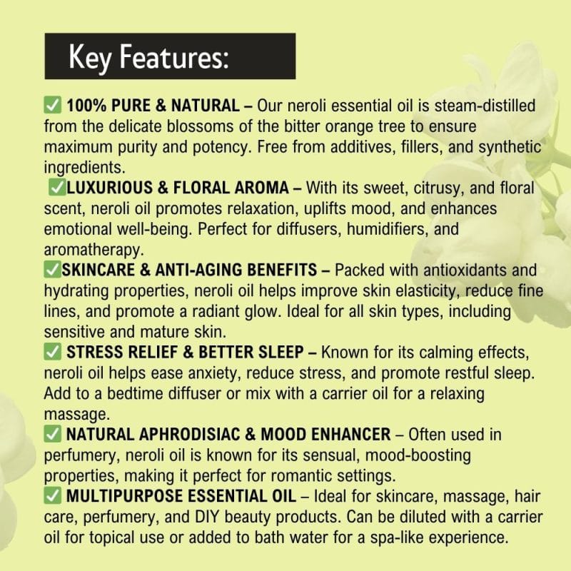 Khadi Pure Herbal Neroli Essential Oil | Stress and Anxiety Relief | Improves Sleep Quality | Mood Enhancer | Antimicrobial Properties | 15ml - Image 4