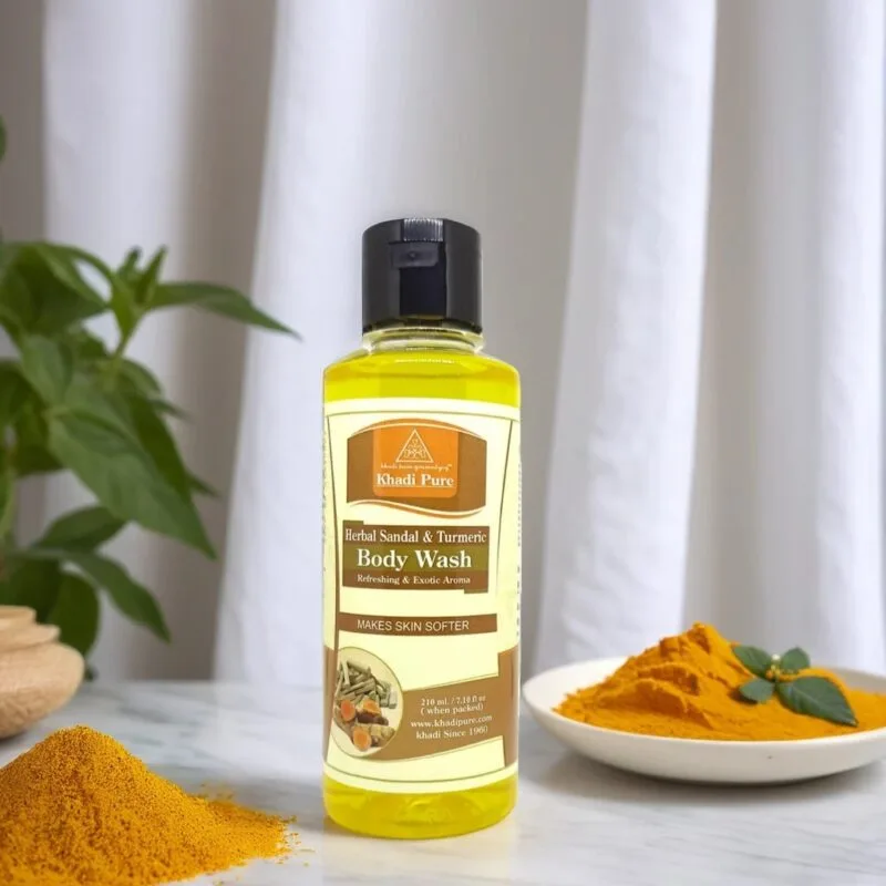 Khadi Pure Herbal Sandal Turmeric Body Wash | Refreshing & Exotic Eroma Purifying Cleanser | 210ml - Image 2