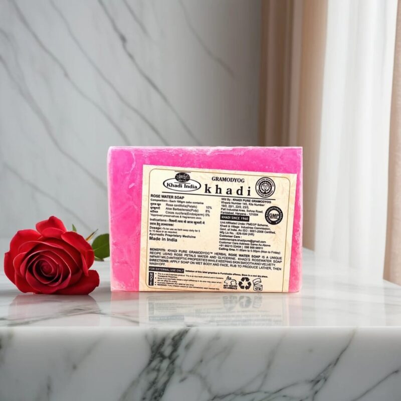 Khadi rose water soap with herbal hydration benefits