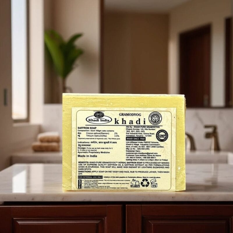 Skin brightening herbal saffron soap by Khadi