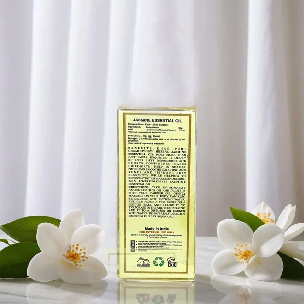 Khadi Pure Herbal Jasmine Essential Oil | Anxiety and Stress Relief | Skin Health | Aphrodisiac Qualities | Sleep Aid | 15ml - Image 4