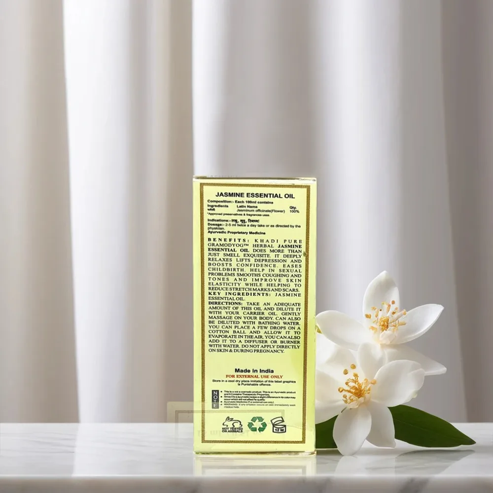 Khadi Pure Herbal Jasmine Essential Oil | Anxiety and Stress Relief | Skin Health | Aphrodisiac Qualities | Sleep Aid | 15ml - Image 7