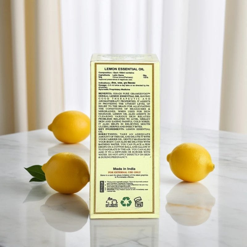 Khadi Pure Herbal Lemon Essential Oil | Antimicrobial Properties | Mood Booster | Digestive Aid | Skin Brightening | Energy Booster | 15ml - Image 7