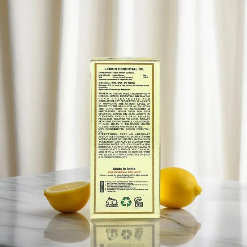Khadi Pure Herbal Lemon Essential Oil | Antimicrobial Properties | Mood Booster | Digestive Aid | Skin Brightening | Energy Booster | 15ml - Image 3