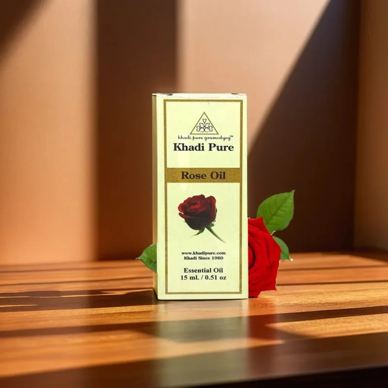 Khadi Pure Herbal Rose Essential Oil | Mood Enhancer | Antimicrobial Properties | Hormonal Balance | Aphrodisiac Effects | 15ml - Image 3