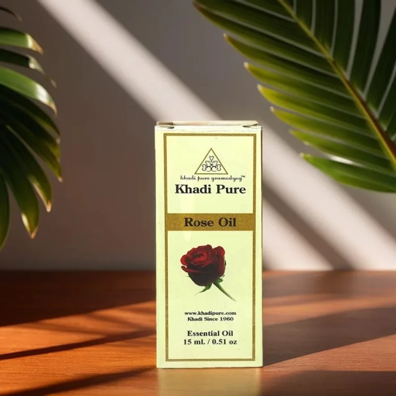 Khadi Pure Herbal Rose Essential Oil | Mood Enhancer | Antimicrobial Properties | Hormonal Balance | Aphrodisiac Effects | 15ml