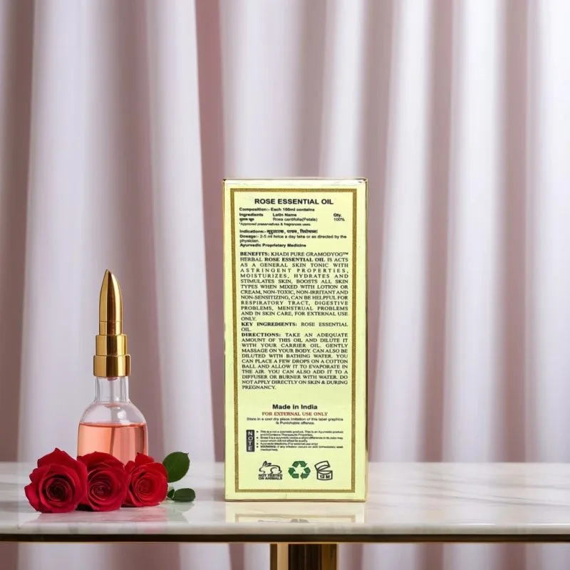 Khadi Pure Herbal Rose Essential Oil | Mood Enhancer | Antimicrobial Properties | Hormonal Balance | Aphrodisiac Effects | 15ml - Image 5