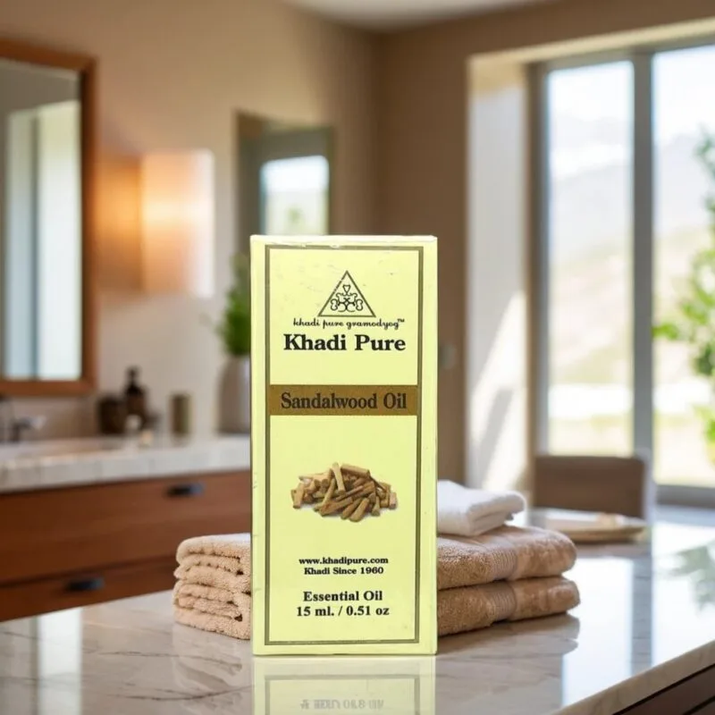 Khadi Pure Herbal Sandalwood Essential Oil | Relaxation and Stress Relief | Anti-inflammatory Effects | Skin Hydration and Anti-Aging | 15ml - Image 2