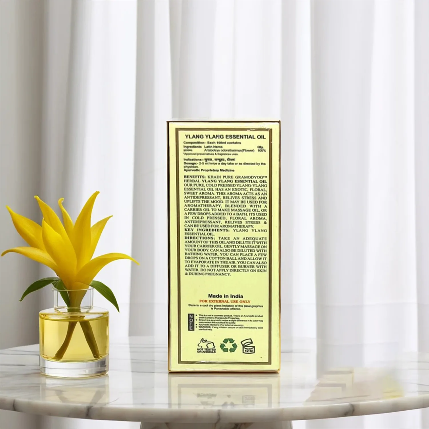Khadi Pure Herbal Ylang Ylang Essential Oil | Anxiety and Stress Relief | Mood Enhancement | Heart Health Support | Skin and Hair Benefits | 15ml - Image 8