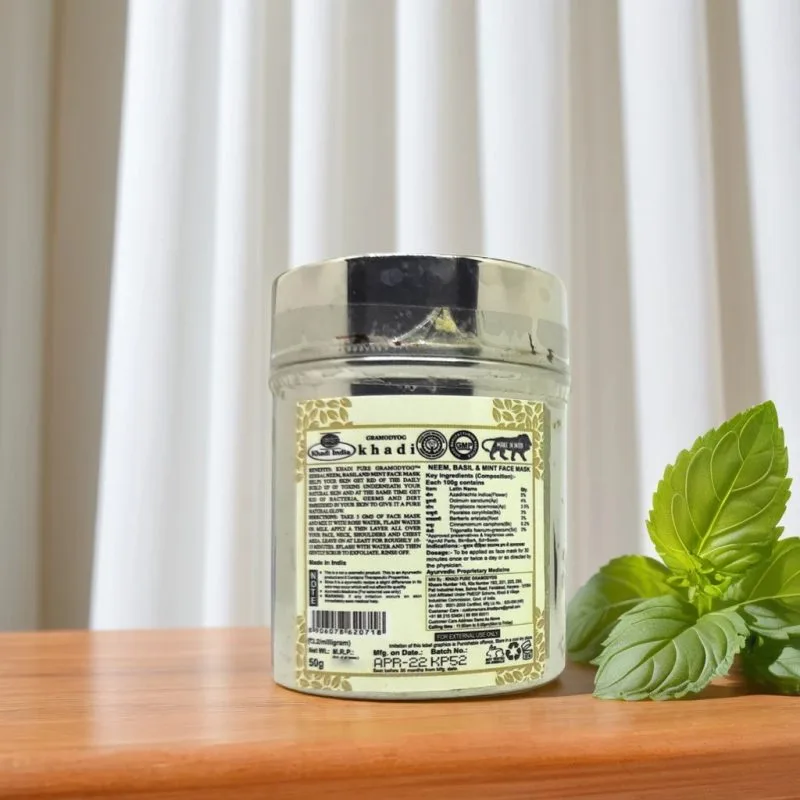 Khadi Pure Herbal Neem, Basil & Mint Face Mask | Anti-Acne, Pore Cleansing & Skin Detox | 50g - Image 3