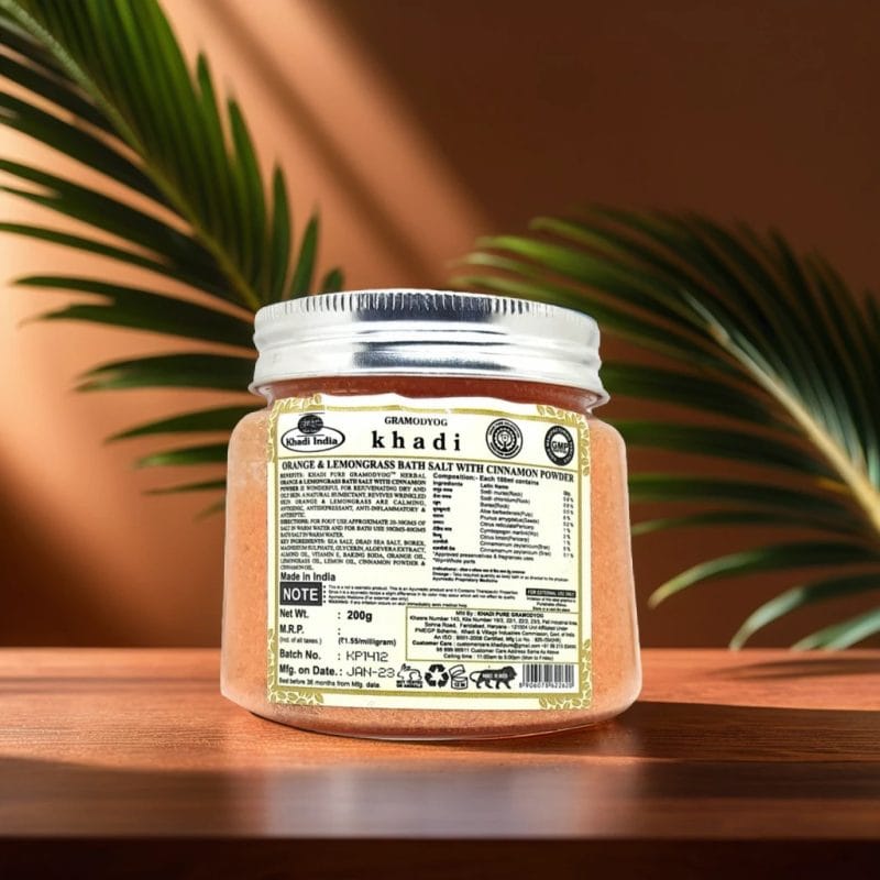 Khadi Pure Herbal Orange & Lemongrass Bath Salt with Cinnamon Powder | Rejuvenating & Calming Bath Salt for Dry and Oily Skin | 200g - Image 3