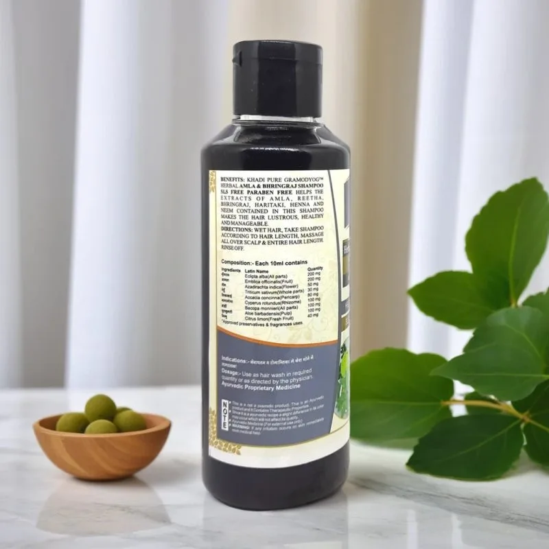 Khadi Pure Herbal Amla & Bhringraj Shampoo | 210ml | Nourishing Hair Cleanser for Healthy & Lustrous Hair | SLS & Paraben Free - Image 4