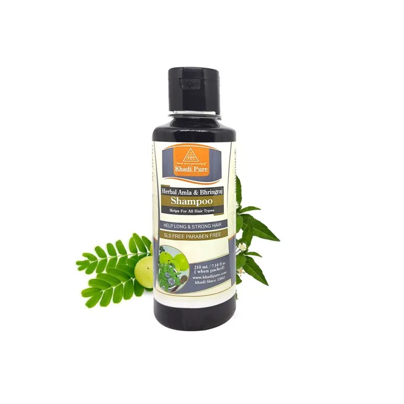 Khadi Pure Herbal Amla & Bhringraj Shampoo | 210ml | Nourishing Hair Cleanser for Healthy & Lustrous Hair | SLS & Paraben Free - Image 3