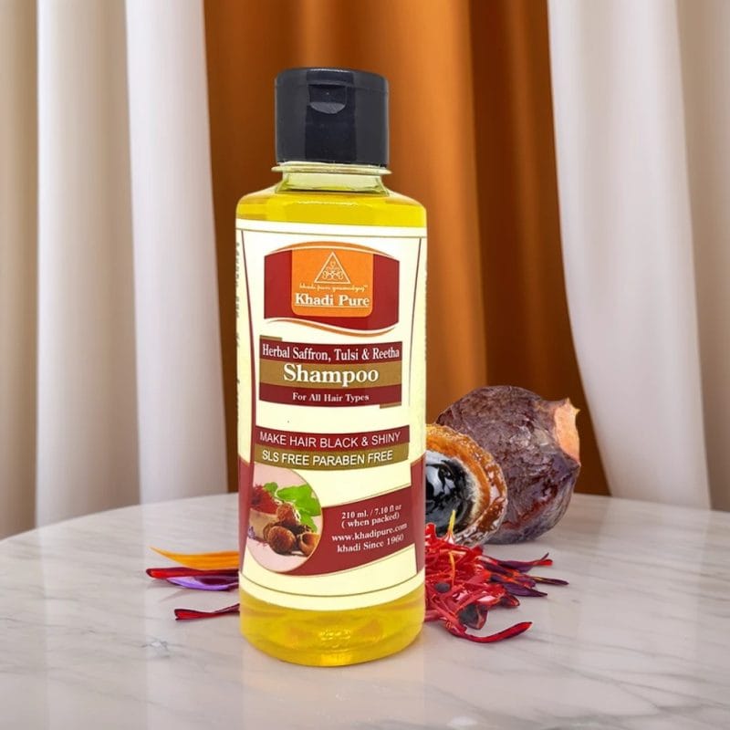 Khadi Pure Herbal Saffron, Tulsi & Reetha Shampoo ? 210ml | Natural Dandruff Control & Scalp Cleanser | SLS & Paraben Free - Image 3