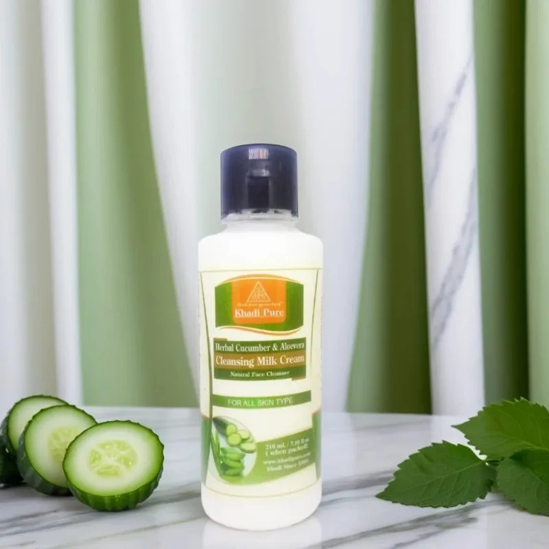 Khadi Pure Herbal Cucumber & Aloevera Cleansing Milk Lotion | Natural Deep Cleanser & Moisturizer for Refreshing Skin | 210ml - Image 2