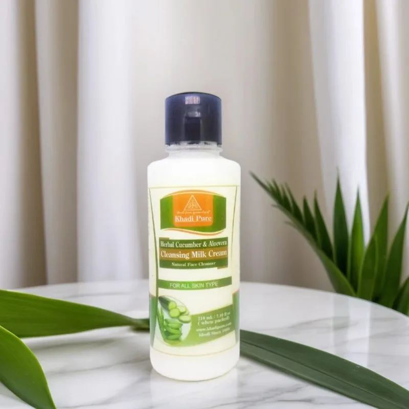 Khadi Pure Herbal Cucumber & Aloevera Cleansing Milk Lotion | Natural Deep Cleanser & Moisturizer for Refreshing Skin | 210ml - Image 4