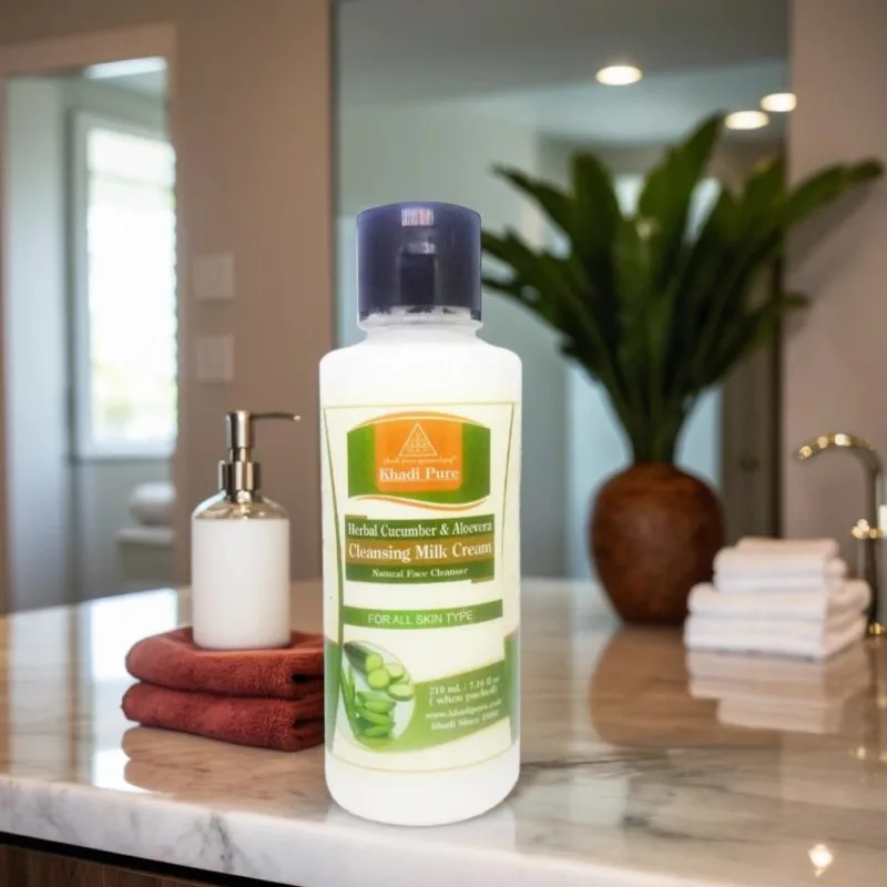 Khadi Pure Herbal Cucumber & Aloevera Cleansing Milk Lotion | Natural Deep Cleanser & Moisturizer for Refreshing Skin | 210ml - Image 3