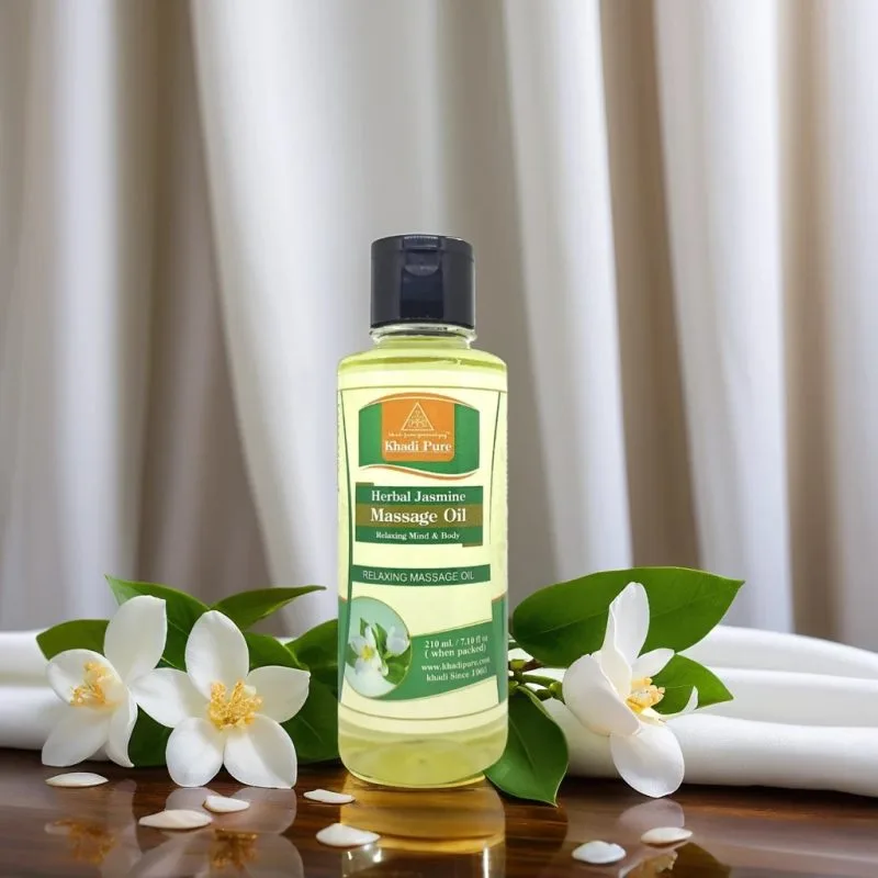 Khadi Pure Herbal Jasmine Massage Oil | Sooths Minds & Body | 210ml | Stress Relief & Skin Nourishment - Image 2