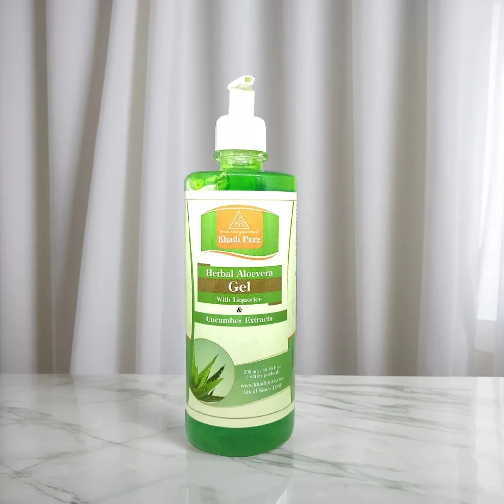 Khadi Pure Herbal Aloevera Gel with Liquorice & Cucumber Extracts (Green) - Non-Greasy Moisturizing Gel for Oily Skin | Protects & Soothes Skin | 500g - Image 2