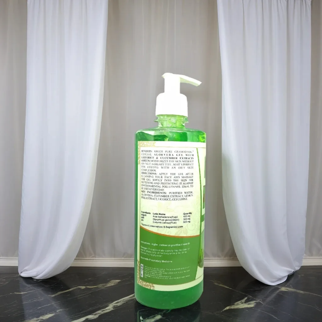 Khadi Pure Herbal Aloevera Gel with Liquorice & Cucumber Extracts (Green) - Non-Greasy Moisturizing Gel for Oily Skin | Protects & Soothes Skin | 500g - Image 3