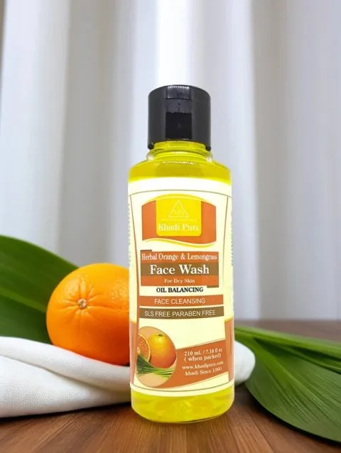 Khadi Pure Herbal Orange & Lemongrass Face Wash SLS-Paraben Free 210ml