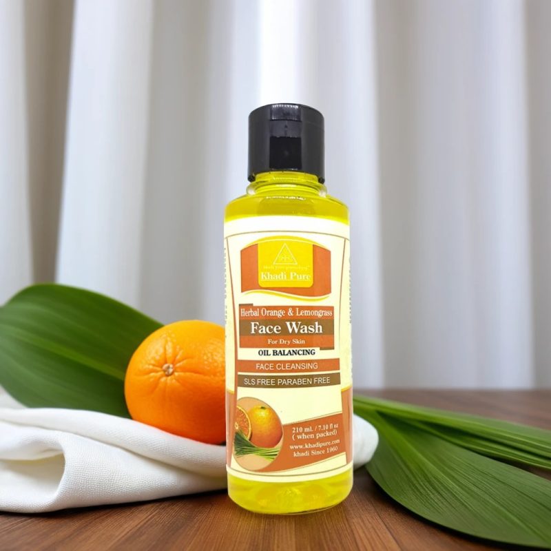 Khadi Pure Herbal Orange & Lemongrass Face Wash SLS-Paraben Free | Pore Tightening & Skin Hydrating Face Wash | 210ml