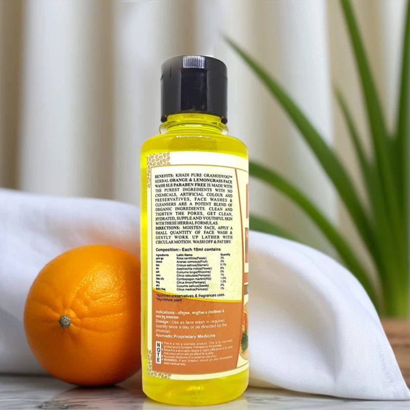 Khadi Pure Herbal Orange & Lemongrass Face Wash SLS-Paraben Free | Pore Tightening & Skin Hydrating Face Wash | 210ml - Image 5