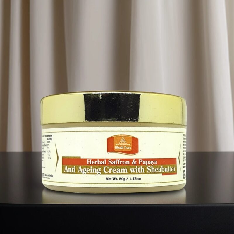 Khadi Pure Herbal Saffron & Papaya Anti-Aging Cream with Shea Butter | Reduces Wrinkles & Dark Spots | 50g - Image 2