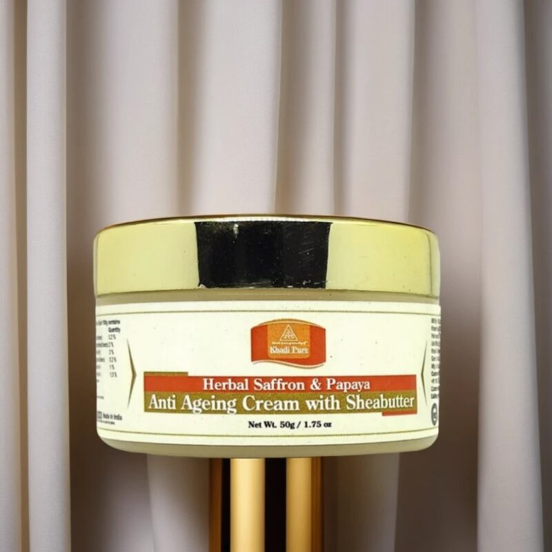 Khadi Pure Herbal Saffron & Papaya Anti-Aging Cream with Shea Butter | Reduces Wrinkles & Dark Spots | 50g - Image 3