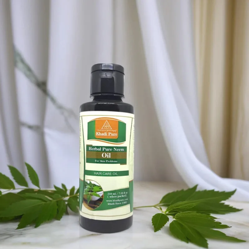 Khadi Pure Herbal Pure Neem Oil | 210ml | Natural Oil for Skin Healing, Acne, Dandruff, Eczema, and Wound Care