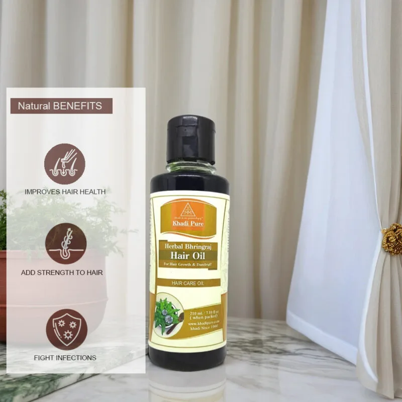 Khadi Pure Herbal Bhringraj Hair Oil | 210ml | Natural Oil to Relieve Mental Tension | Reduce Hair Fall & Promote Healthy Hair Growth - Image 3