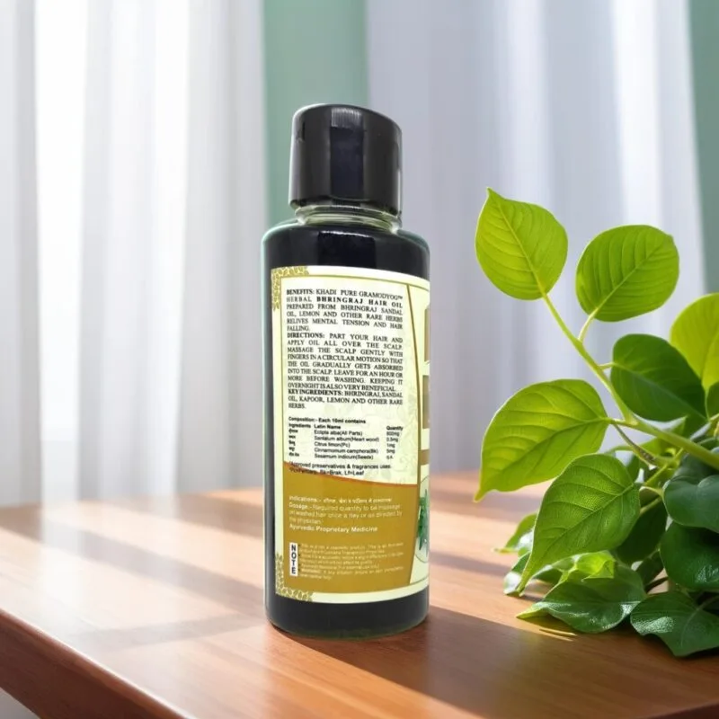 Khadi Pure Herbal Bhringraj Hair Oil | 210ml | Natural Oil to Relieve Mental Tension | Reduce Hair Fall & Promote Healthy Hair Growth - Image 4