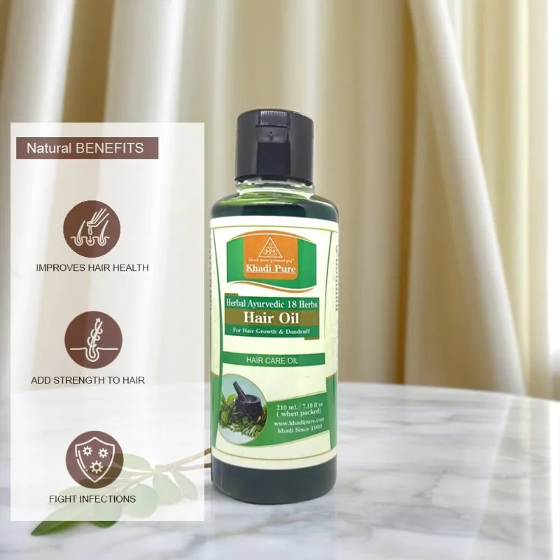 Khadi Pure Herbal Ayurvedic 18 Herbs Hair Oil | 210ml | Natural Scalp Relaxation, Anti-Dandruff Treatment, Promotes Smooth & Manageable Hair, Anti-Depressant Benefits - Image 3