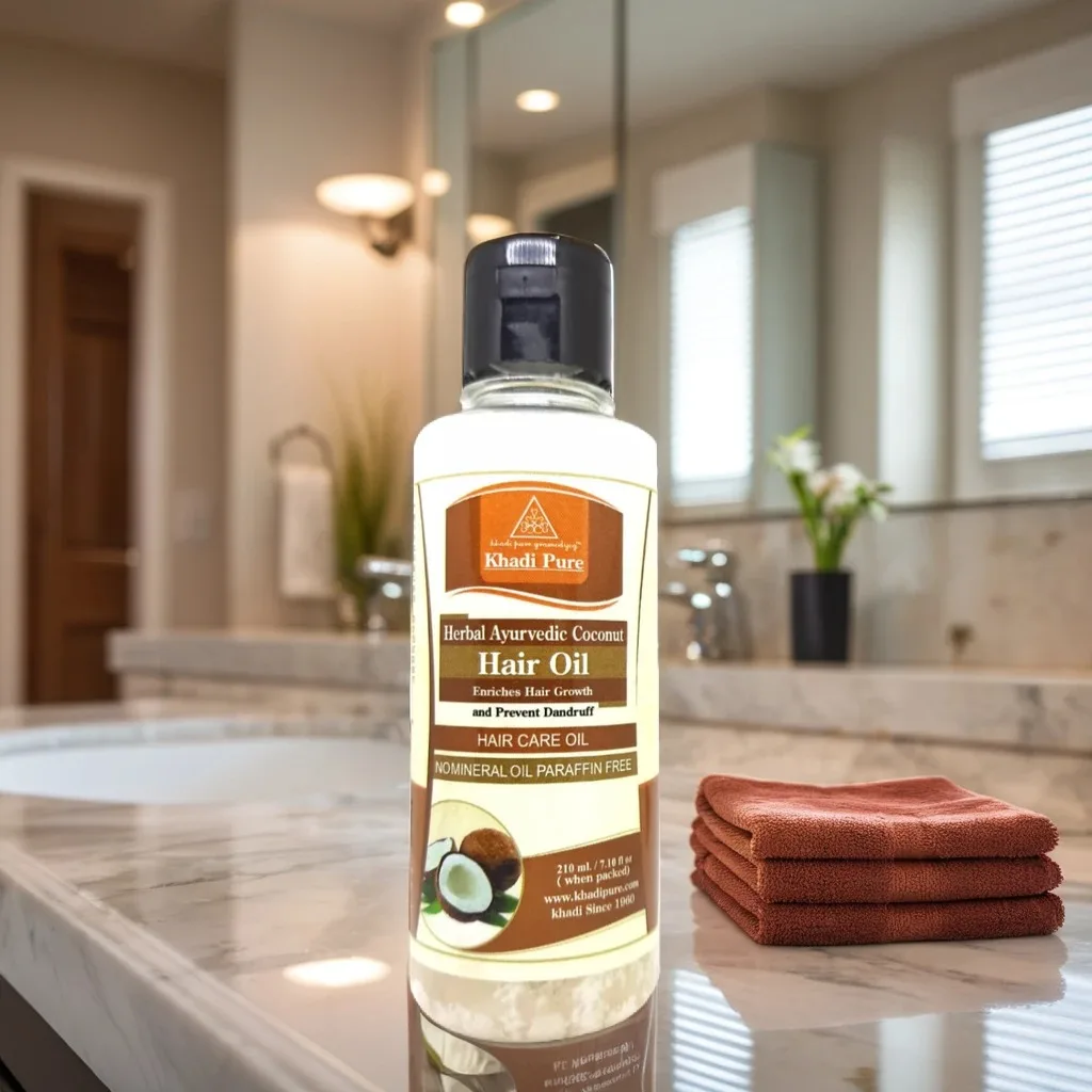 Khadi Pure Herbal Ayurvedic Coconut Hair Oil | 210ml | Adds Shine & Controls Frizz | Hydrates | Paraben & Mineral Oil Free - Image 2