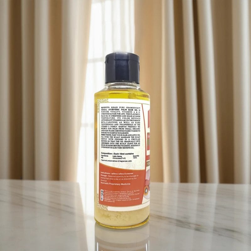 Khadi Pure Herbal Ayurvedic Palm Hair Oil ? 210ml | Unrefined Palm Oil, Rich in Vitamins A & E, Promotes Hair Vitality & Healthy Growth - Image 4