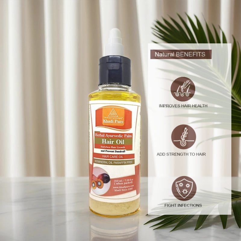 Khadi Pure Herbal Ayurvedic Palm Hair Oil ? 210ml | Unrefined Palm Oil, Rich in Vitamins A & E, Promotes Hair Vitality & Healthy Growth - Image 3