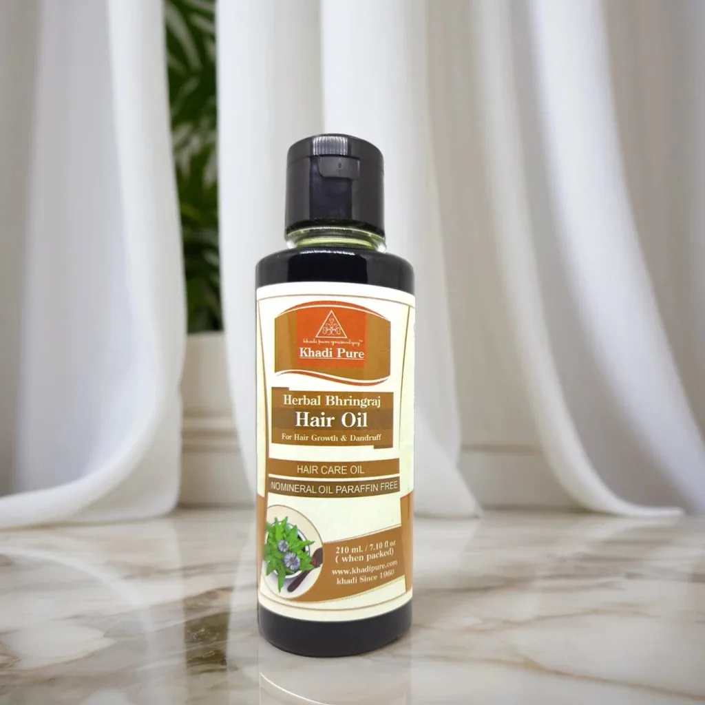 Khadi Pure Herbal Bhringraj Hair Oil | 210ml | Mineral Oil & Paraffin Free | Relieves Mental Tension | Reduces Hair Fall & Nourishes Scalp with Natural Herbs - Image 2