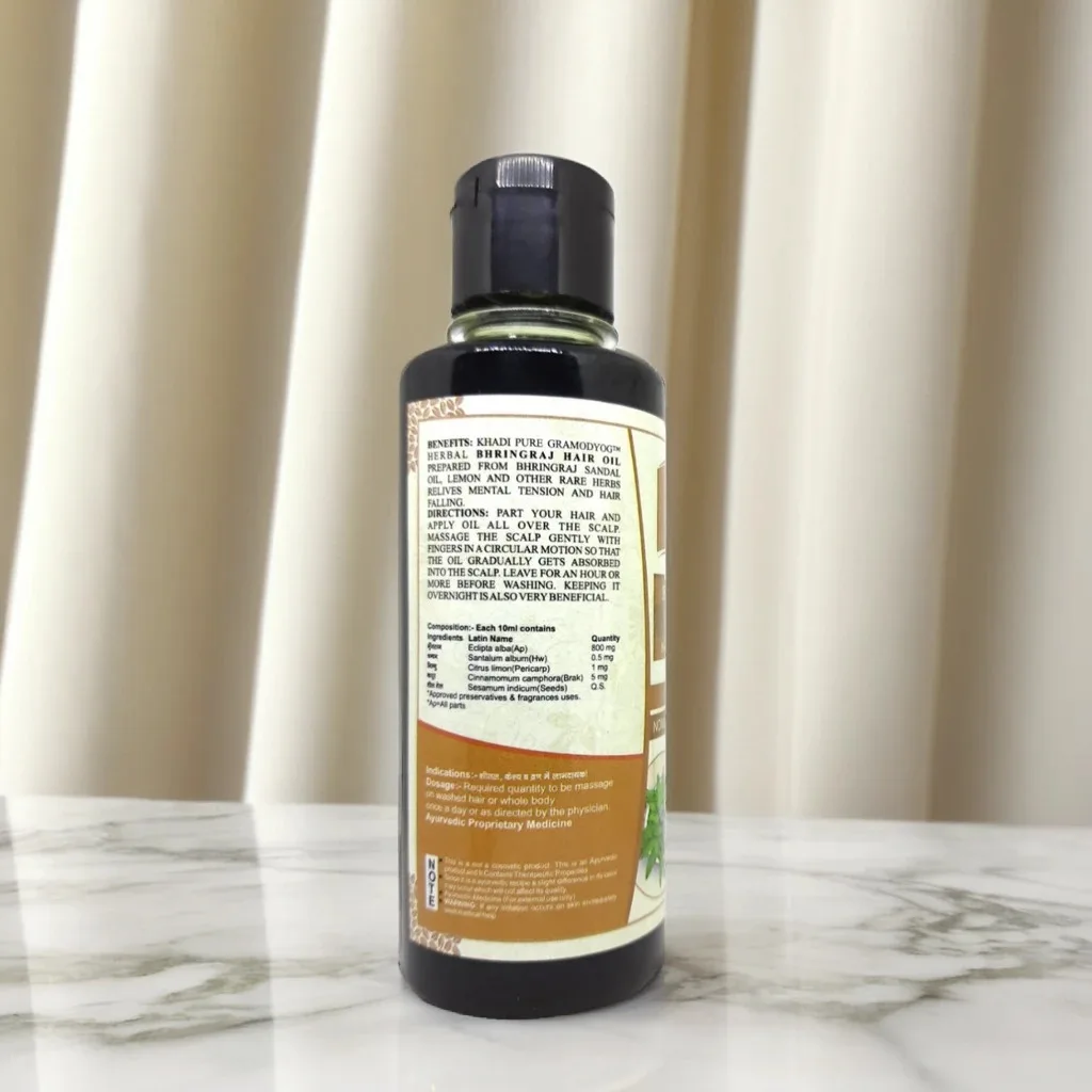 Khadi Pure Herbal Bhringraj Hair Oil | 210ml | Mineral Oil & Paraffin Free | Relieves Mental Tension | Reduces Hair Fall & Nourishes Scalp with Natural Herbs - Image 5