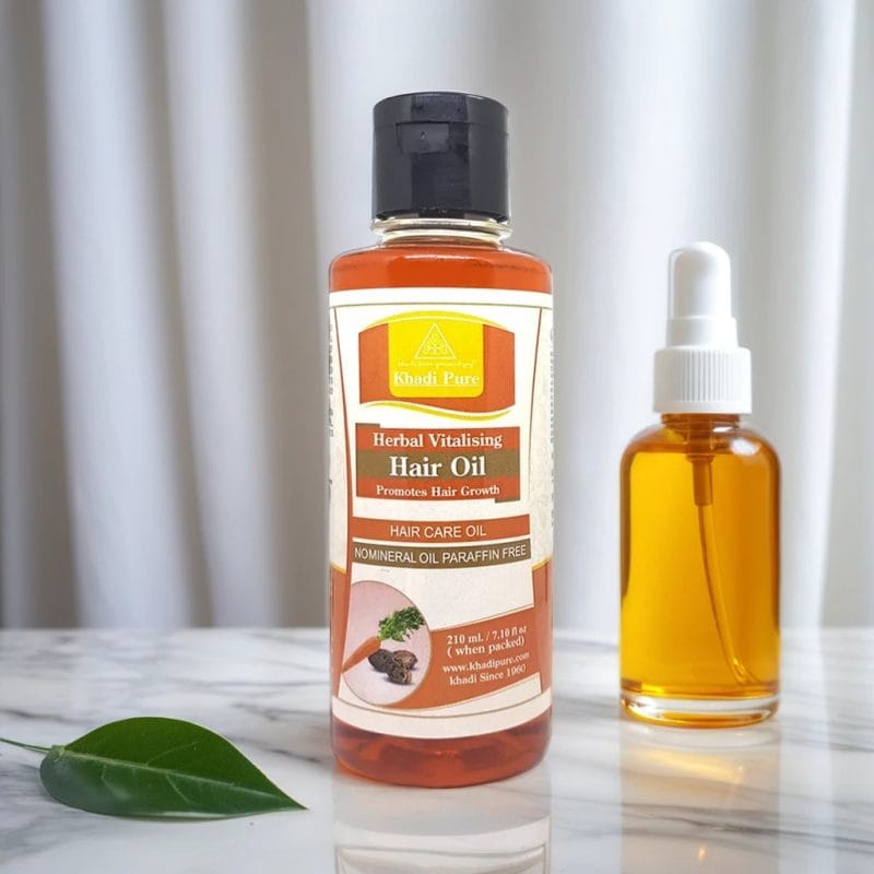 Khadi Pure Herbal Vitalising Hair Oil – 210ml | Deeply Nourishing Oil to Prevent Hair Loss, Split Ends, Breakage, & Scalp Dryness | For Healthy, Soft, & Shiny Hair - Image 2