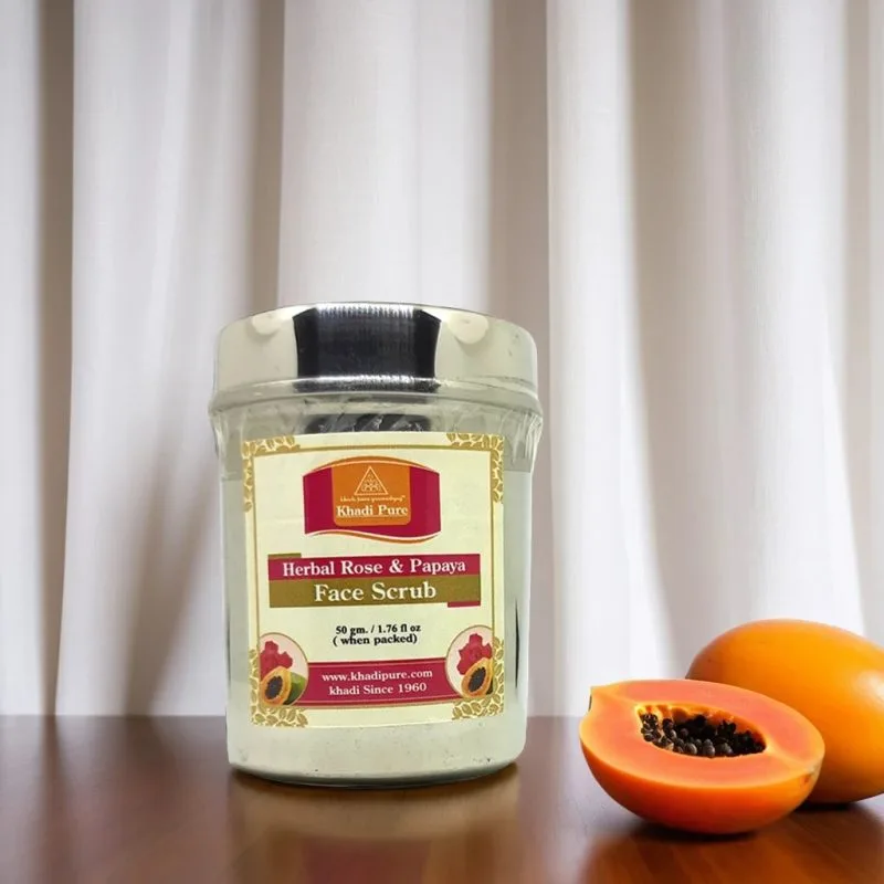 Khadi Pure Herbal Rose & Papaya Face Scrub | Deep Cleansing & Skin Brightening | 50g - Image 2