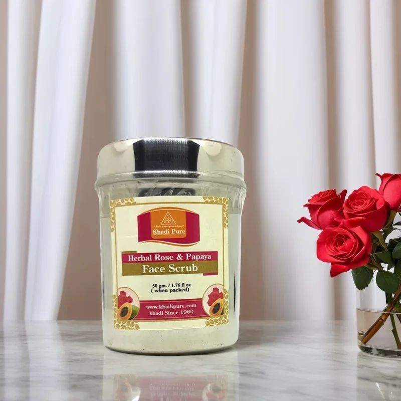 Khadi Pure Herbal Rose & Papaya Face Scrub | Deep Cleansing & Skin Brightening | 50g - Image 3