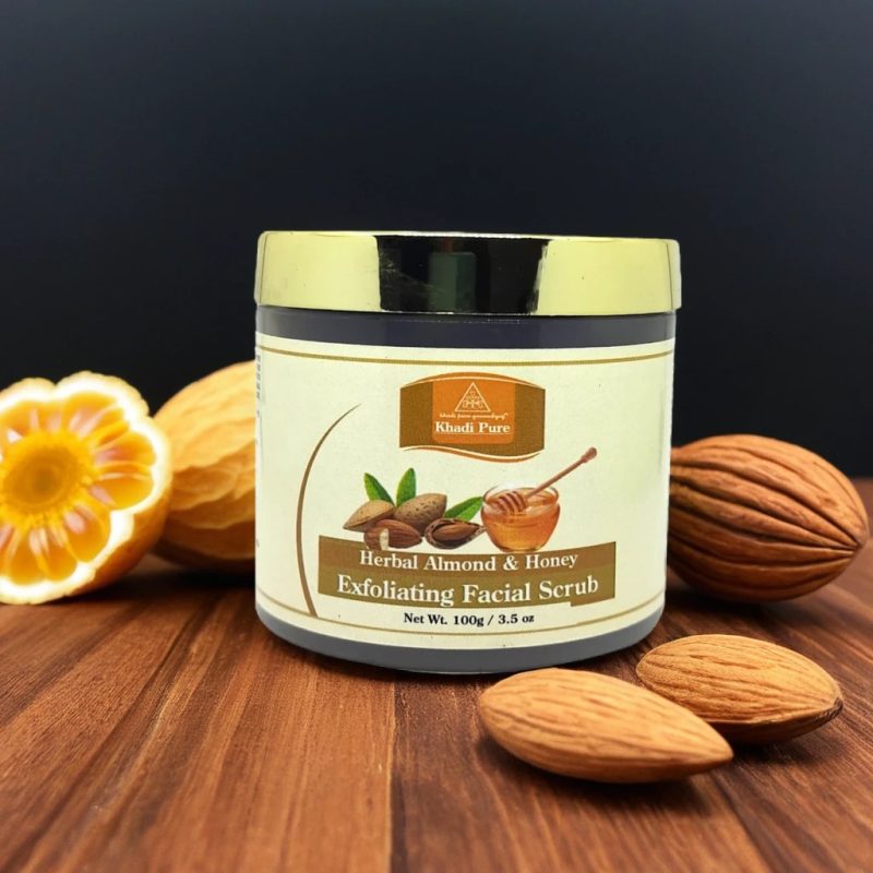 Khadi Pure Herbal Almond & Honey Exfoliating Facial Scrub | Natural Exfoliation & Glow | 100g - Image 2