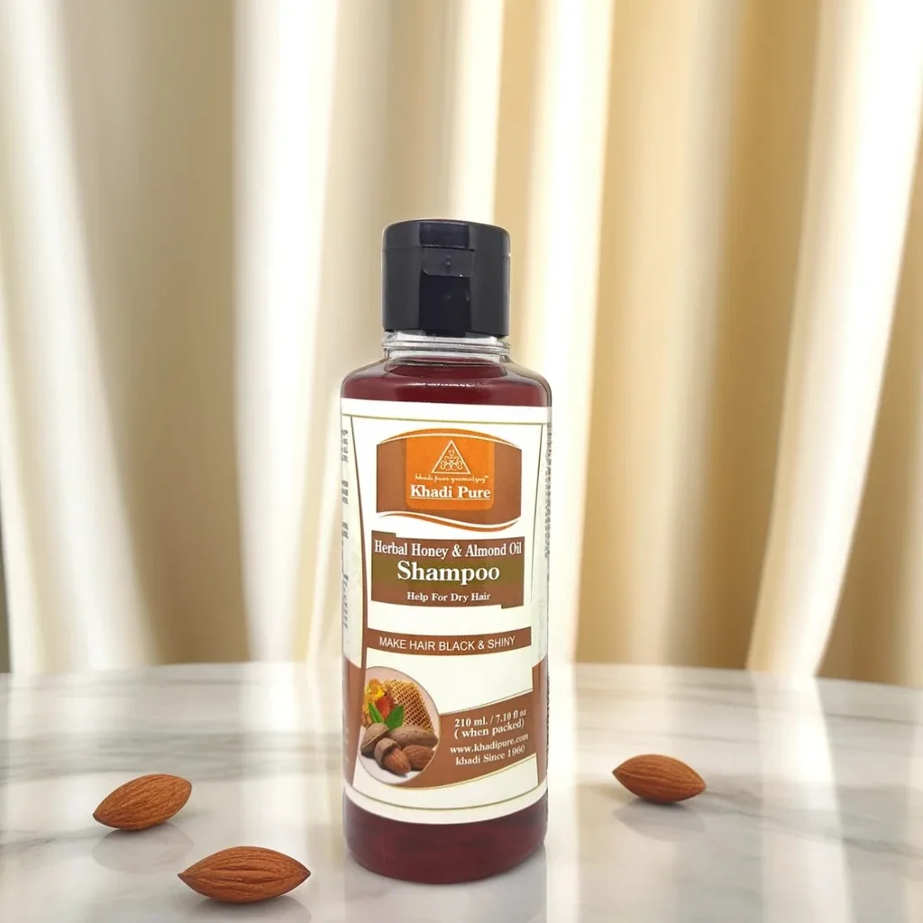 Khadi Pure Herbal Honey & Almond Oil Shampoo | 210ml | Nourishing Hair Cleanser for All Hair Types | Stops Greying & Dandruff - Image 2