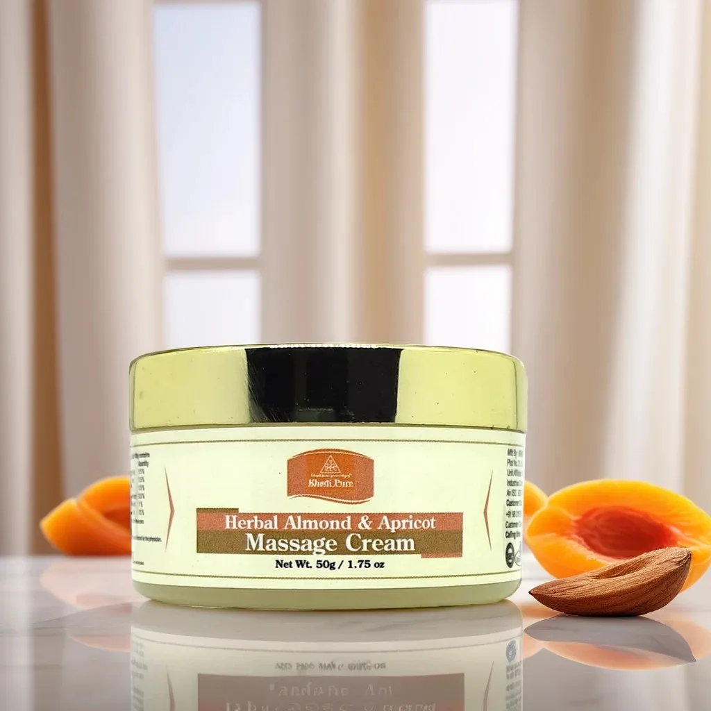 Khadi Pure Herbal Almond & Apricot Massage Cream | Nourishing & Revitalizing for Face & Neck | 50g - Image 3