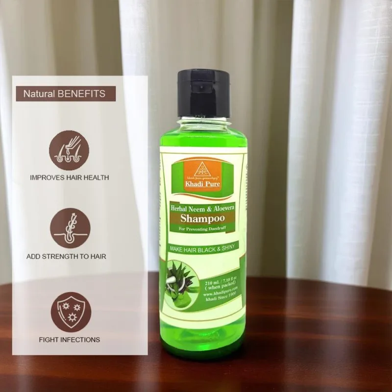 Khadi Pure Herbal Neem & Aloevera Shampoo ? 210ml | Natural Hair Cleanser | Fights Dandruff & Repairs Damaged Hair - Image 5