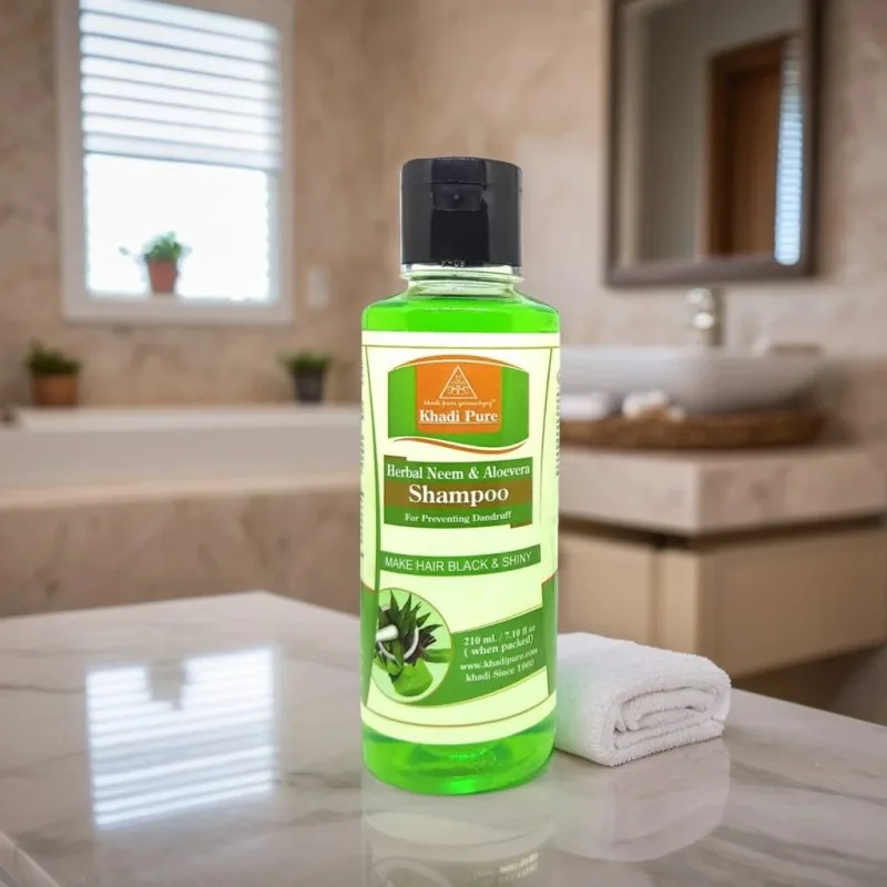 Khadi Pure Herbal Neem & Aloevera Shampoo ? 210ml | Natural Hair Cleanser | Fights Dandruff & Repairs Damaged Hair - Image 2