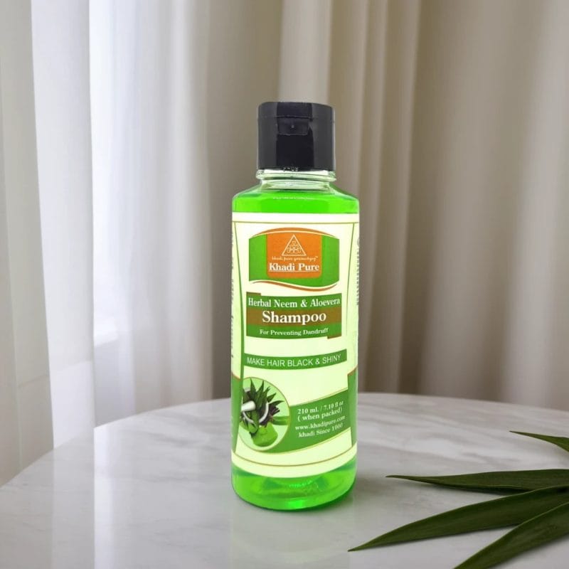 Khadi Pure Herbal Neem & Aloevera Shampoo ? 210ml | Natural Hair Cleanser | Fights Dandruff & Repairs Damaged Hair - Image 3