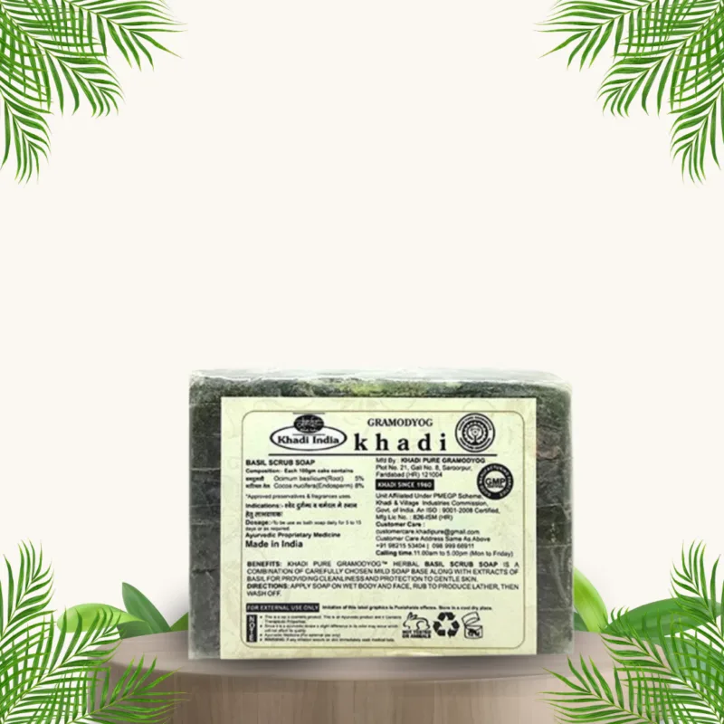 Khadi Pure Herbal Basil Scrub Soap | Deep Cleanse & Protect Gentle Skin Naturally | 125g |For Everyday Freshness| - Image 2