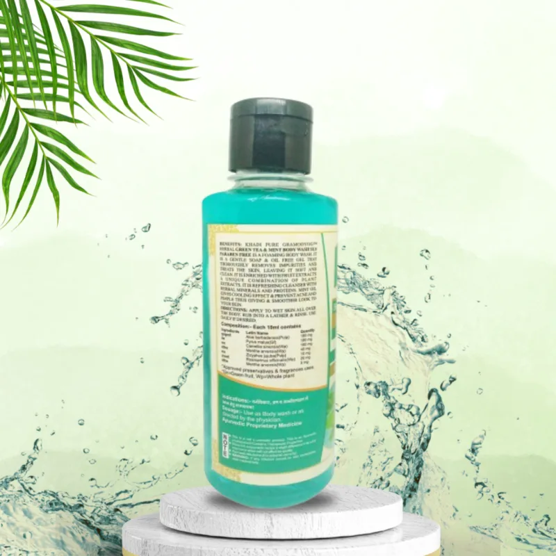 Khadi Pure Herbal Green Tea & Mint Body Wash SLS & Paraben Free | Refreshing & Acne-Preventing Skin Cleanser | 210ml - Image 3